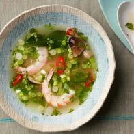 Tyler Florence's Hot and Sour Thai Soup: Tom Yum Goong for, LESSONS FROM GRANDMA/MICROWAVE VEGGIES/CHICKEN SOUP, as seen on Food Network's Food 911. Episode:Tyler Thai'd Up.