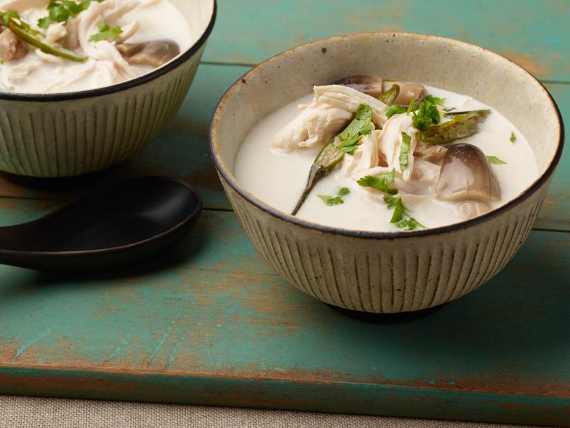 Tyler Florence's Thai Coconut Chicken Soup for, LESSONS FROM GRANDMA/MICROWAVE VEGGIES/CHICKEN SOUP, as seen on Food Network's Food 911. Episode: Soups On!