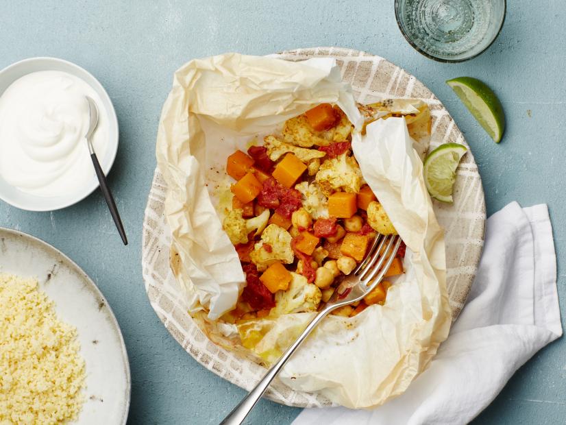 Food Network Kitchen’s Curry Vegetables with Couscous for Healthy Parchment Dinners, as seen on Food Network