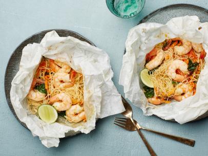 Food Network Kitchen’s Lemongrass Coconut Shrimp and Noodles for Healthy Parchment Dinners, as seen on Food Network
