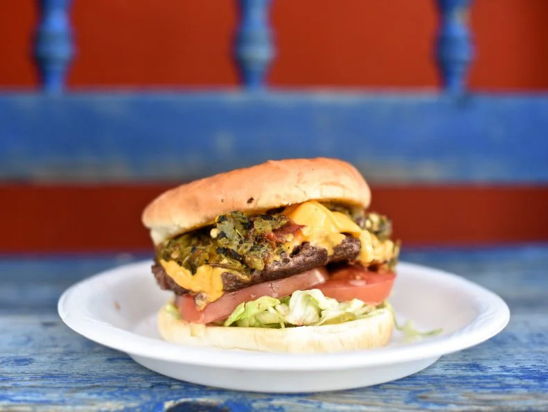 Green Chile Cheeseburger at the Buckhorn Tavern  in San Antonio, New Mexico