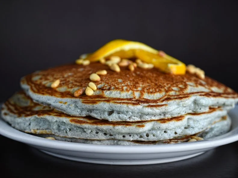 Blue Corn pancakes at Tecolote Cafe in Santa Fe, New Mexico