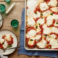 Food Network Kitchen’s No Fry Eggplant Parmesan for Better In A Sheet Pan, as seen on Food Network