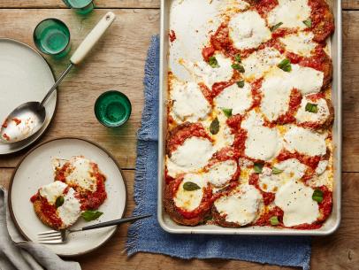 Food Network Kitchen’s No Fry Eggplant Parmesan for Better In A Sheet Pan, as seen on Food Network
