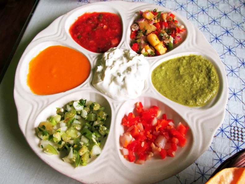 The Seventh Street Salsa Platter at Caribe in Eureka Springs, Arkansas as included in Arkansas's Most Iconic Eats for FoodNetwork.com