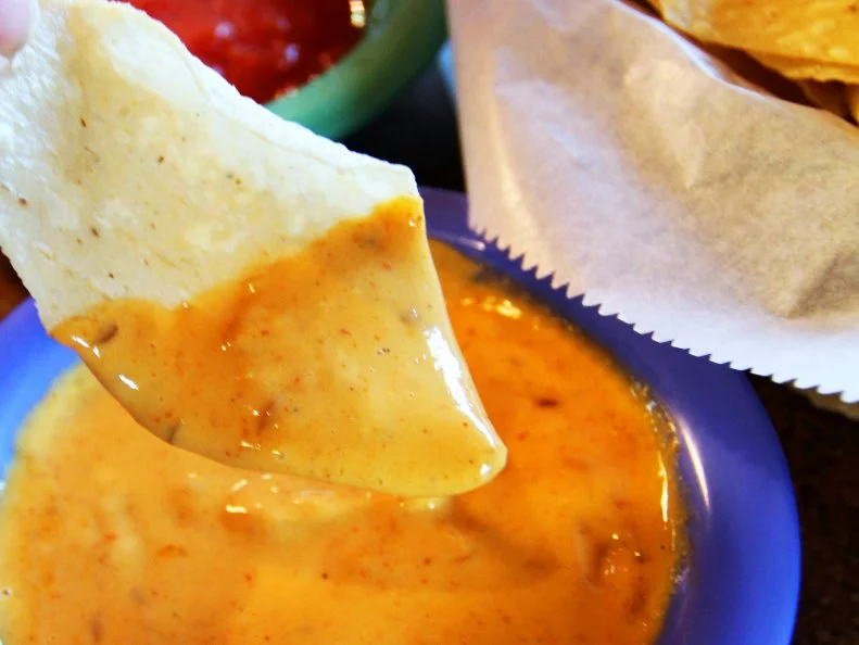 Cheese dip at Mexico Chiquito in Little Rock, Arkansas as included in Arkansas's Most Iconic Eats for FoodNetwork.com