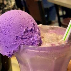 A Purple Cow soda with Purple Cow vanilla ice cream from Yarnell's at The Purple Cow in Little Rock, Arkansas 
as included in Arkansas's Most Iconic Eats for FoodNetwork.com