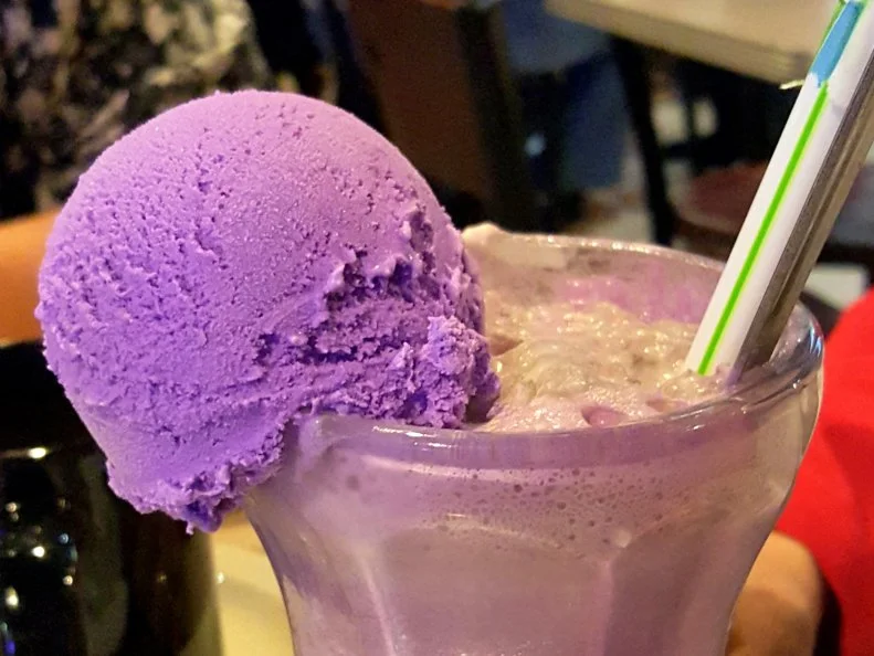 A Purple Cow soda with Purple Cow vanilla ice cream from Yarnell's at The Purple Cow in Little Rock, Arkansas 
as included in Arkansas's Most Iconic Eats for FoodNetwork.com