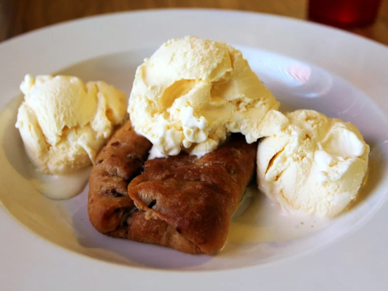A chocolate role a la mode at Ruby's Diner in Marshall, Arkansas as included in Arkansas's Most Iconic Eats for FoodNetwork.com