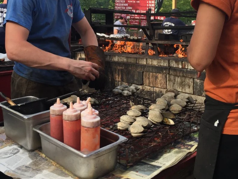 There is no better place to enjoy the summer bounty of the Connecticut shoreline than the roadside clambake known as The Place in Guilford. The cash-only outdoor restaurant is open seasonally, weather permitting. The unpretentious outdoor dining space is a collection of about 50 bright-red tables, tree-stump seating and a single large painted wooden menu towering above. Although the menu has expanded over the years, the dish that started it all in the 1940s, the roast clam special, is still the dish to order. Littleneck clams are cooked directly over an open flame until they open. They’re served with melted butter and a dollop of cocktail sauce. Veterans know to embrace the informal clambake experience and come with coolers of drinks and prepared appetizers.