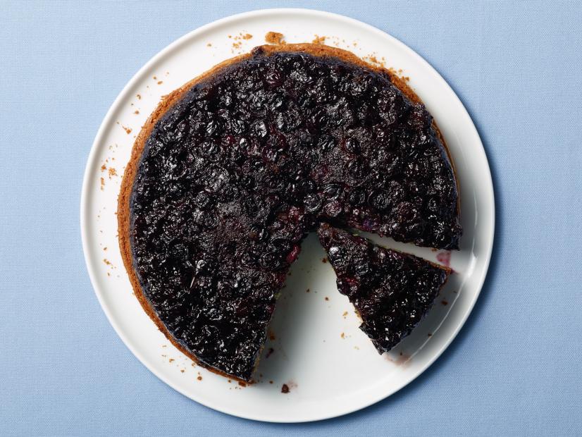 Food Network Kitchen’s Upside-Down Blueberry-Lemon Cake for Year of Oats/Drunk Pies/Diners, as seen on Food Network.