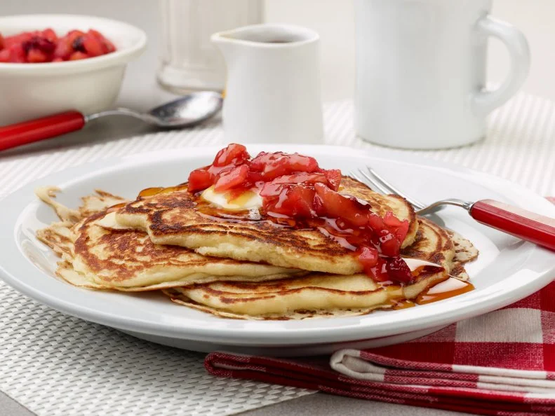 Amanda Freitag's Buttermilk Pancakes with Apple Cranberry Compote for Year of Oats/Drunk Pies/Diners, as seen on Food Network