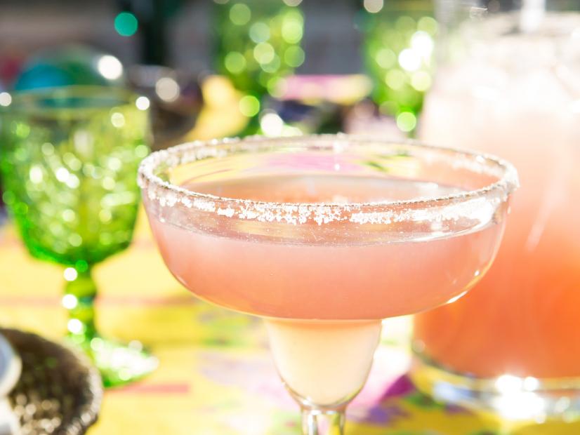 Beauty shot of the Prickly Pear Margaritas during Fiesta Night, as seen on Cooking Channel's Dinner at Tiffani's, Season 2.