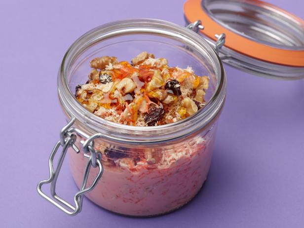 Food Network Kitchen’s Healthy Overnight Carrot Cake Oats for Year of Oats/Drunk Pies/Diners, as seen on Food Network.