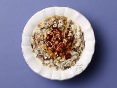 Prep this easy, fiber-packed breakfast porridge before you go to bed. All you need to do in the morning is give it a good stir and serve with maple syrup, cranberries and pecans. Add some low-fat eggnog for extra holiday cheer!