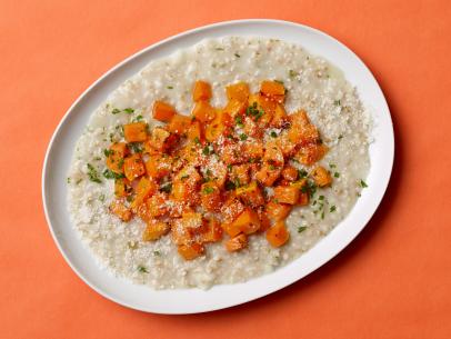 Food Network Kitchen’s Healthy Oat Risotto with Roasted Butternut Squash for Year of Oats/Drunk Pies/Diners, as seen on Food Network.