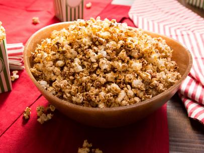 Beauty shot of the Spicy Sweet Popcorn during Movie Night, as seen on Cooking Channel's Dinner at Tiffani's, Season 2.