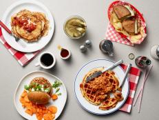 Amanda Freitag's Buttermilk Pancakes with Apple Cranberry Compote, Terrific Turkey Burger, Sweet Hot Fried Chicken and Waffles, and Brisket Melt with Steak Sauce  for Year of Oats/Drunk Pies/Diners, as seen on Food Network