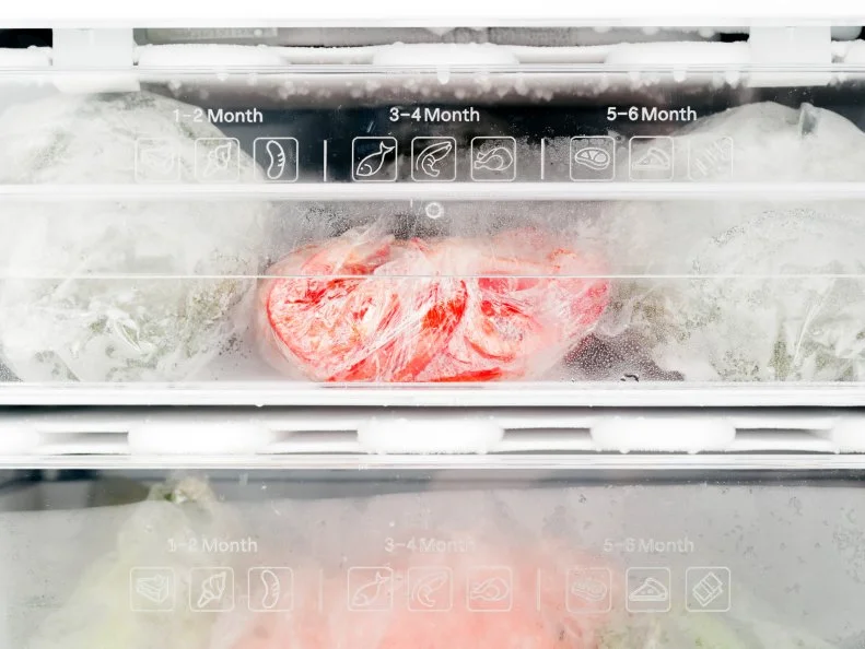 Freezer interior with frozen food