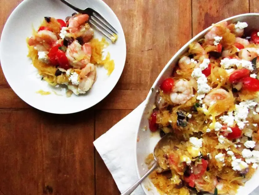 Greek-Style Spaghetti Squash with Shrimp Recipe | Katie Workman | Food