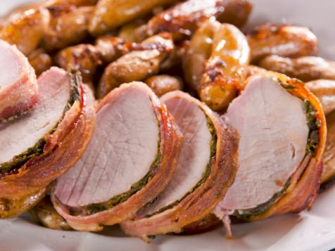 Bacon-Wrapped Pork Roast with Potatoes and Onions