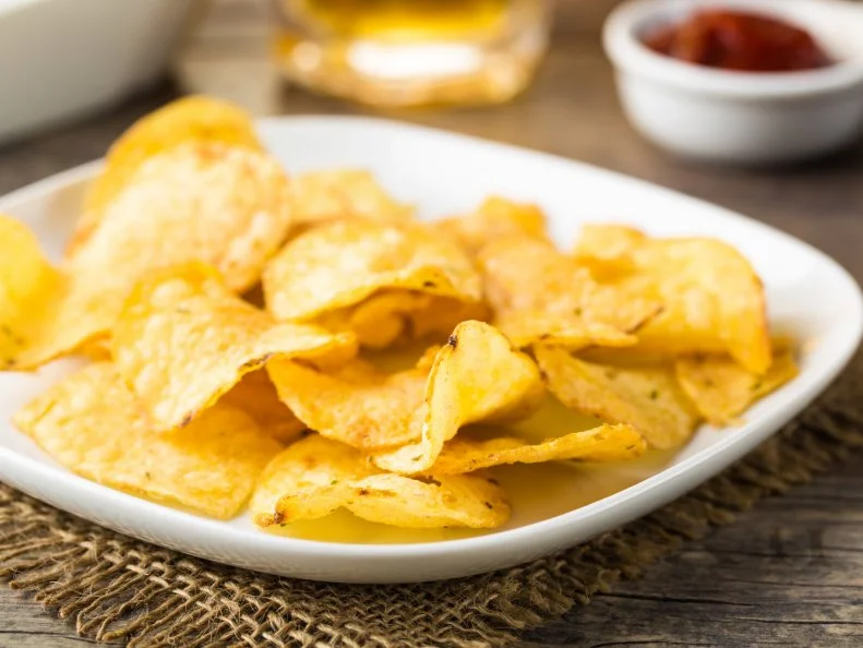 Hearty potato chips served on a plate