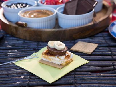 Beauty of Campfire S’mores with Homemade Marshmallows during Campfire Cookout, as seen on Cooking Channel's Dinner at Tiffani's, Season 2.