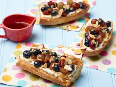 Food Network Kitchen’s Kids Can Make: Ricotta, Blueberry and Grape Toasts for Summer Slow Cooker/Zucchini Fries/Picnic Brick-Pressed Sandwiches, as seen on Food Network.