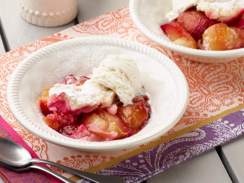 Food Network Kitchen’s Slow-Cooker Plum Cobbler for Summer Slow Cooker/Zucchini Fries/Picnic Brick-Pressed Sandwiches, as seen on Food Network.