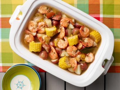 Food Network Kitchen’s Slow-Cooker Shrimp Boil for Summer Slow Cooker/Zucchini Fries/Picnic Brick-Pressed Sandwiches, as seen on Food Network.