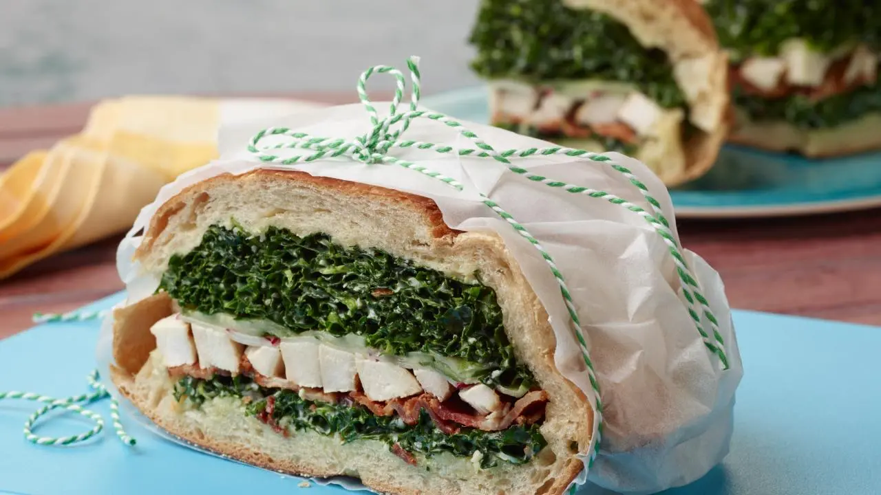 Grilled Chicken and Kale Caesar Pressed Sandwich