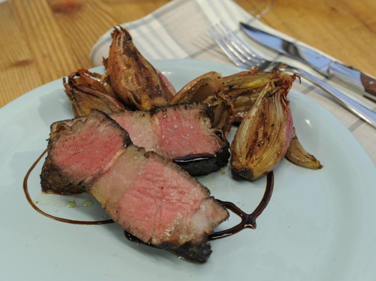 Herb Roasted Beef Rib Eye With Roasted Shallots Recipe Geoffrey Zakarian Food Network 