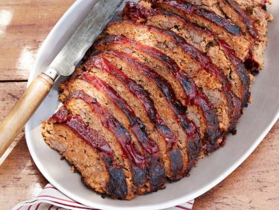 FNK SMOKED MEATLOAF, A Smoked Meatloaf., Food Network Kitchen, Food Network, Ketchup, Tomato Paste, Apple Cider Vinegar, Worcestershire Sauce, Chipotle Powder, BarbecueFlavored Corn Chips, Eggs, Garlic, Onion, Ground Beef, Ground Pork, Ground Turkey