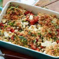 Food Network Kitchen’s Eggplant Crisp with Walnut Streusel as seen on Food Network.