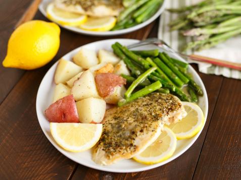 Lemon and Herb Chicken with Asparagus and Roasted Red Potatoes for Two