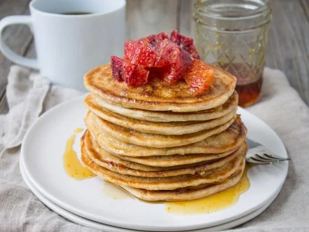 Blood Orange Whole-Wheat Ricotta Pancakes
