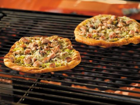 Grilled Pizzas with Herbed Pork and Brussels Sprouts