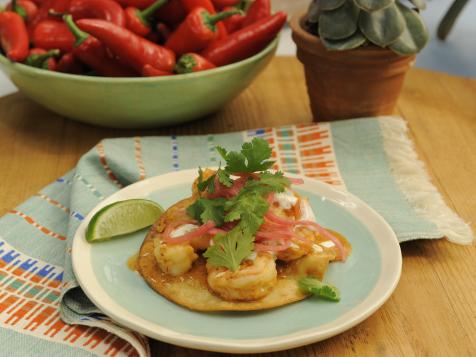Flambeed Shrimp Chipotle Tostadas