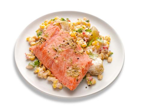 Slow-Roasted Salmon with Mexican Creamed Corn