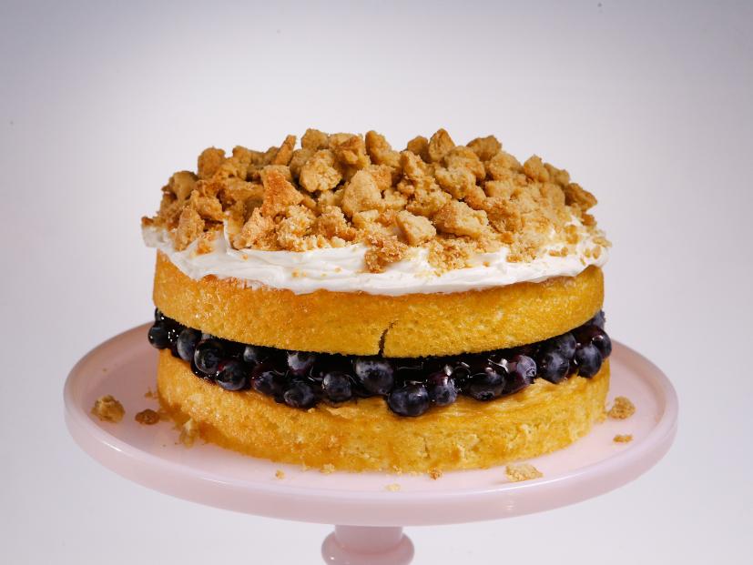 The pie streusel cake is displayed during an episode about the great cake vs. pie debate, as seen on Food Network's The Kitchen Sink, Season 1.