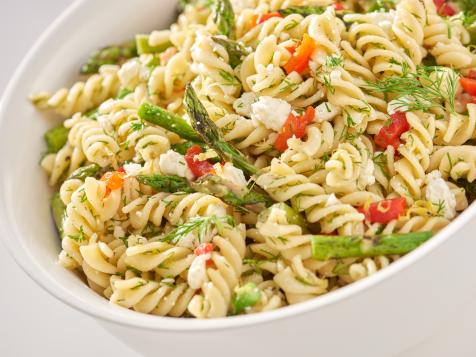 Pasta Salad with Grilled Asparagus, Pimiento and Feta