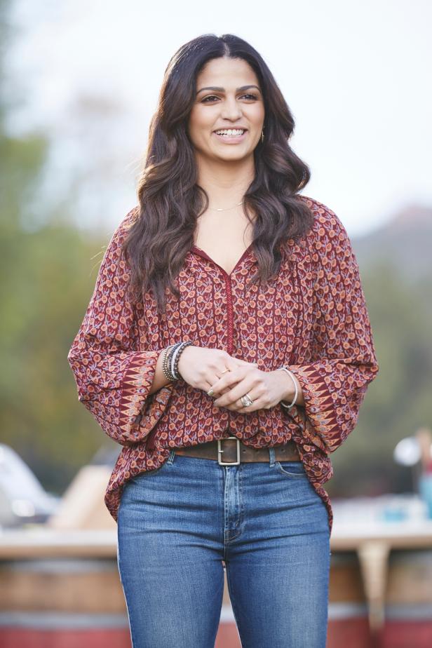 Host Camila Alves, during the Chicken BBQ Challenge, as seen on Food Network’s Kids BBQ Challenge Season 1.