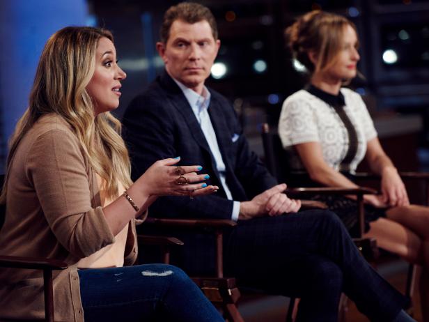 Hosts Giada de Laurentiis and Bobby Flay and Guest Judge Haylie Duff during evaluations for the Mentor Challenge, as seen on Food Network Star, Season 12.