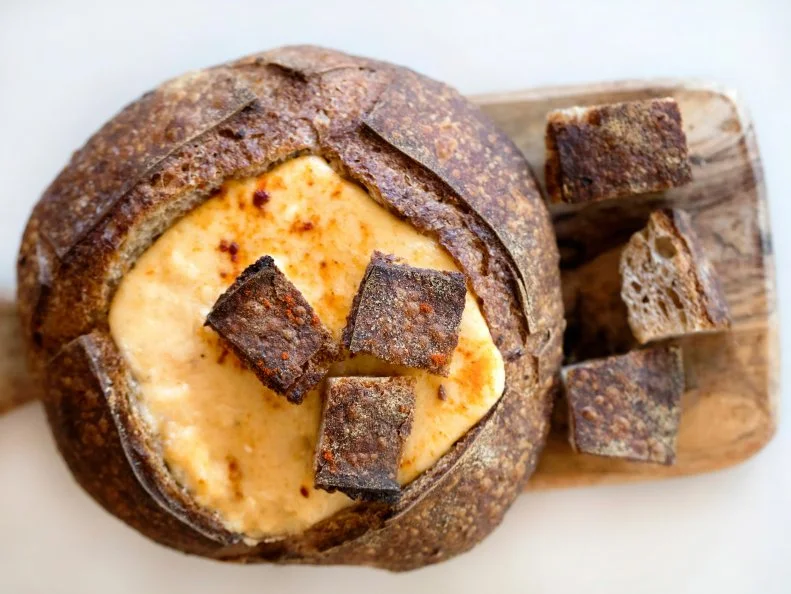 OBAZDA is a barvarian cheese dip, served in a bread bowl.