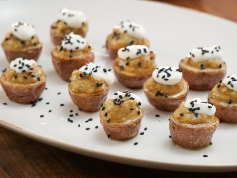 Roasted Baby Potatoes with Eggplant Caviar and Creme Fraiche