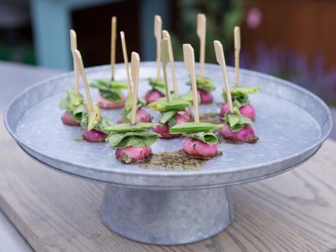Radish and Snap Pea Bites with Rosemary Brown Butter Drizzle