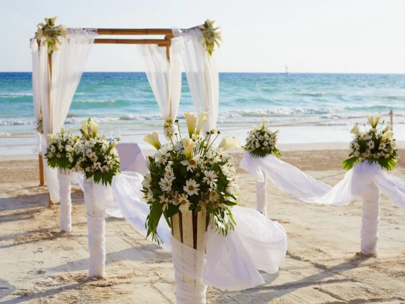 Decorations for wedding ceremony on Boracay island beach