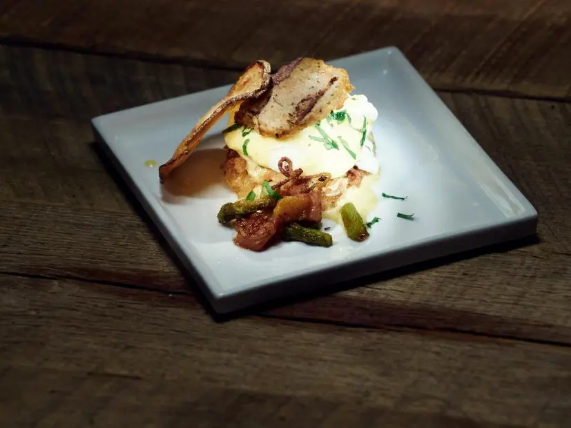 Finalist Yaku Moton-Spruill's dish, Yaku Eggs “Benelagit”, for the Leftovers Love challenge, as seen on Star Salvation for Food Network Star, Season 12.