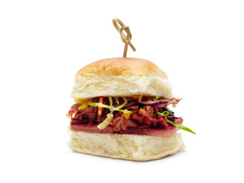 Pulled Pork Sliders with Spam and Tropical Slaw