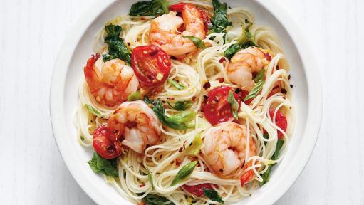 Angel-Hair Pasta with Shrimp and Greens Recipe | Food Network Kitchen |  Food Network